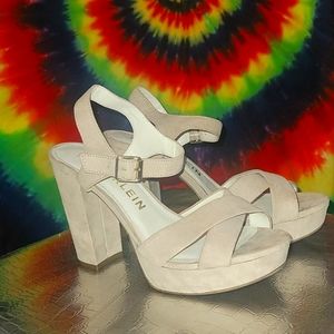 Strappy nude platform heels